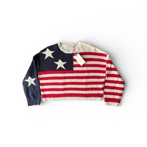 Moon & Madison American Flag Knit Sweater Red White Blue Stars Stripes M NWT